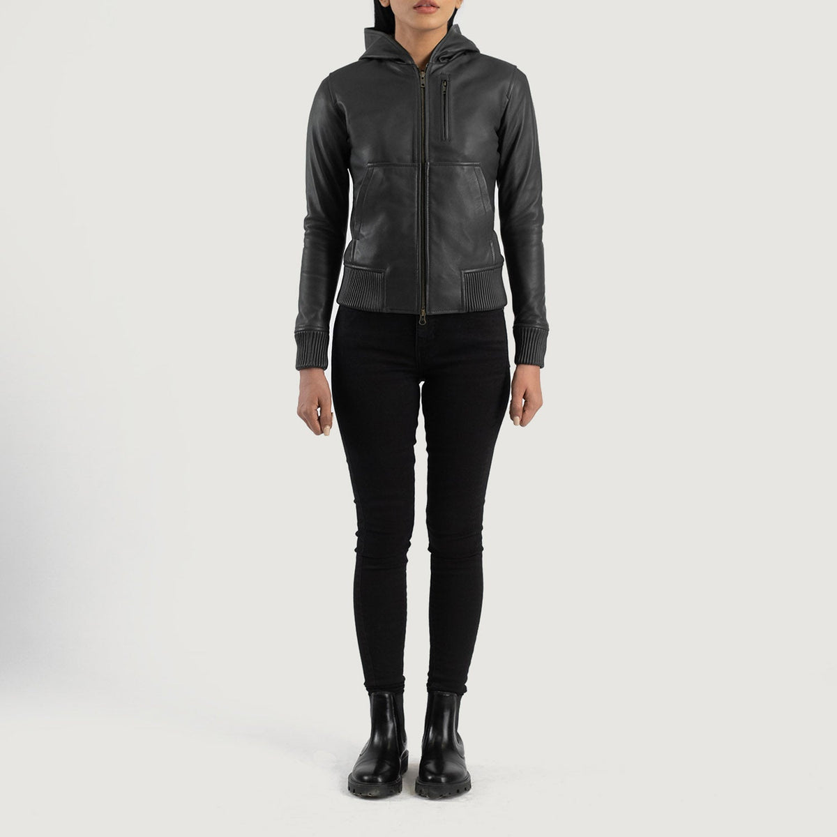 
Luna Hooded Leren Bomberjack voor Dames – alternate product view 3