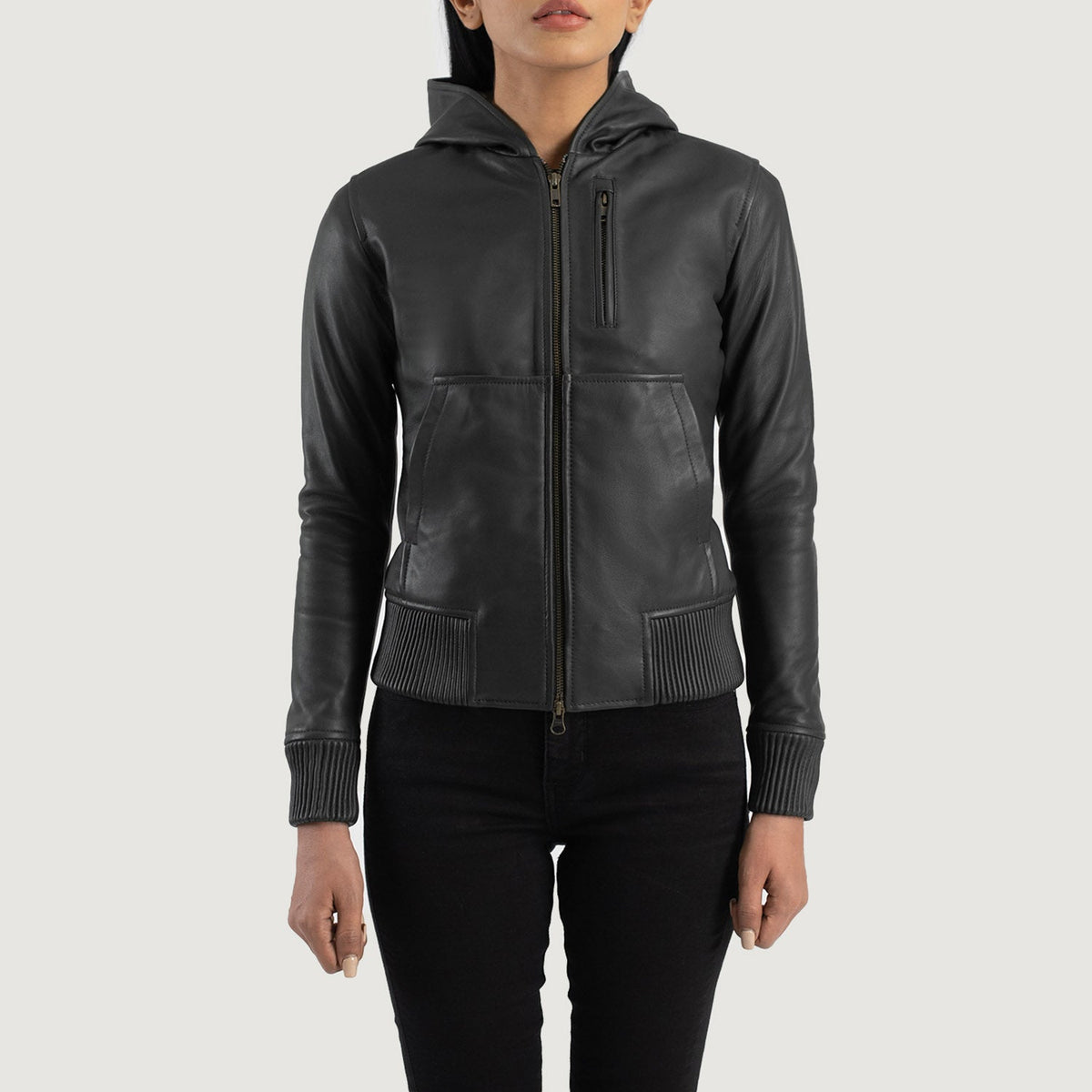 
Luna Hooded Leren Bomberjack voor Dames – alternate product view 4