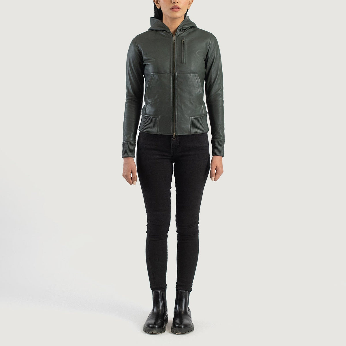 
Luna Hooded Leren Bomberjack voor Dames – alternate product view 3