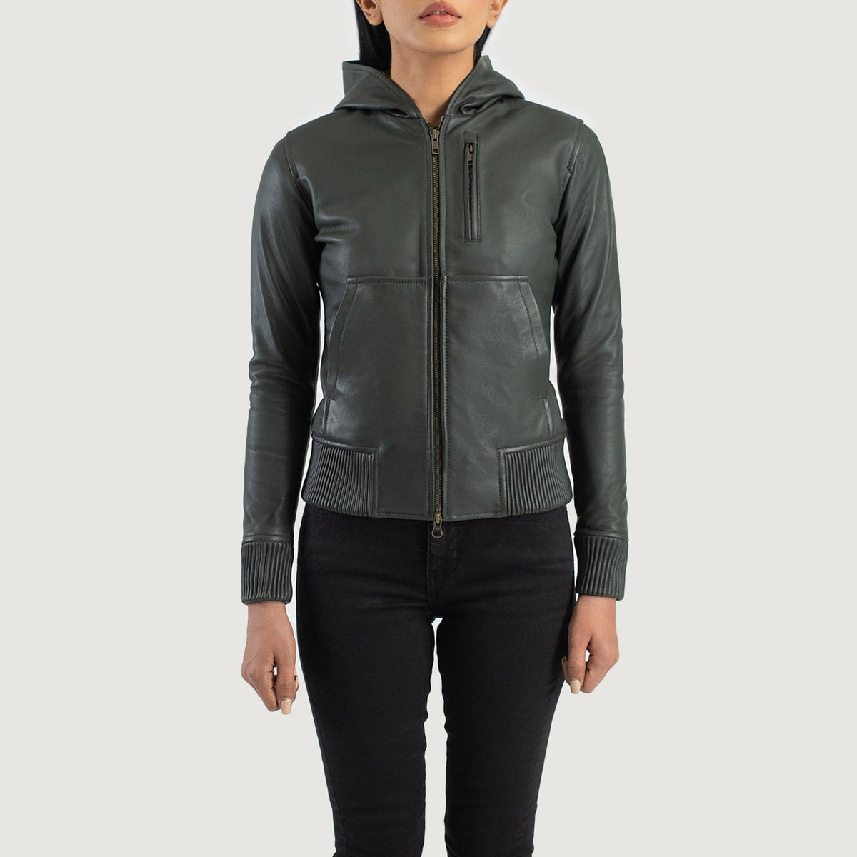 
Luna Hooded Leren Bomberjack voor Dames – alternate product view 4