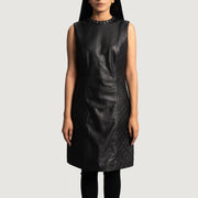 
Luxe Zwart Leather Dress voor Dames in Black Sheepskin Leather - Vooraanzicht & getailleerd silhouet | Online kopen