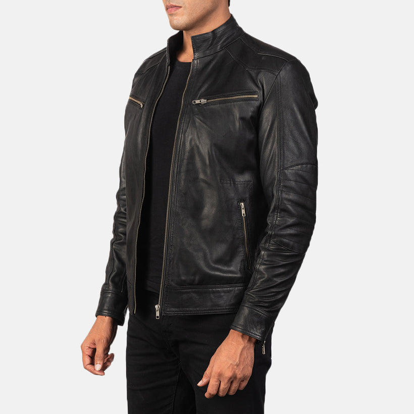 Mack Zwart Leren Bikerjack voor Heren