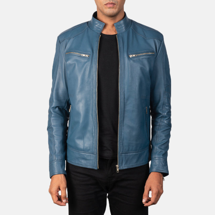 Mack Blauw Leren Bikerjack voor Heren