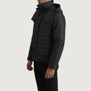 
Black Full-Grain Leather Hooded Jacket - Achteraanzicht met getailleerde schouders & strakke zoom