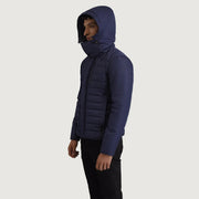 
Blue Full-Grain Leather Hooded Jacket - Achteraanzicht met getailleerde schouders & strakke zoom