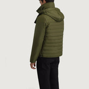 
Green Full-Grain Leather Hooded Jacket - Achteraanzicht met getailleerde schouders & strakke zoom