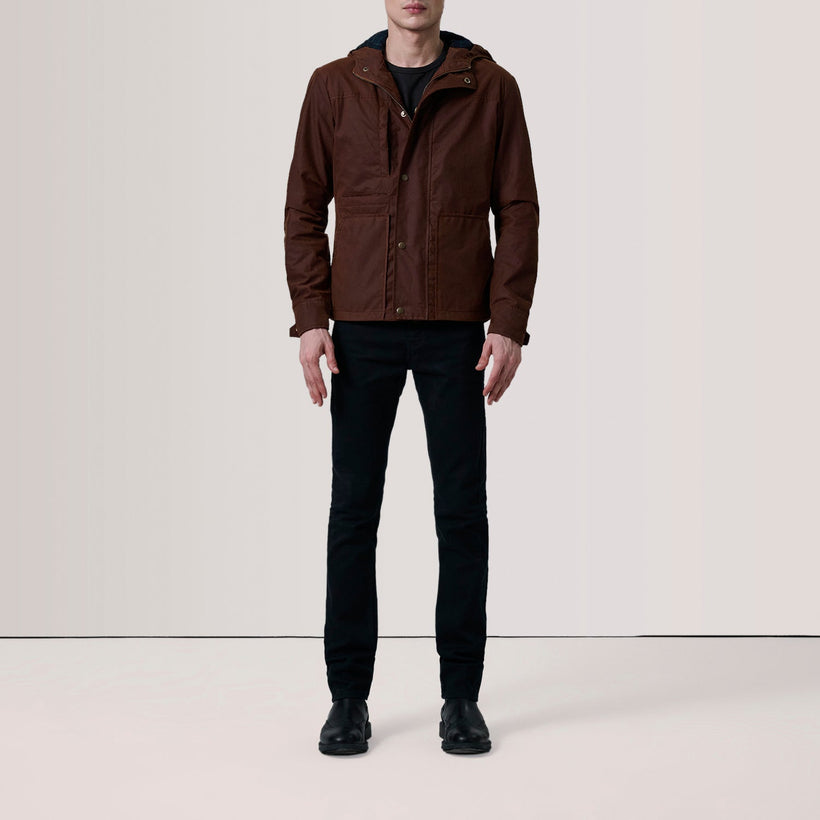 Marlo Bruin Canvas Hooded Work Leren Jas voor Heren