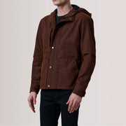 Marlo Bruin Canvas Hooded Work Leren Jas voor Heren For Men - Lateral Side Profile View Showing Sleeve Cut &amp; Athletic Taper Fit