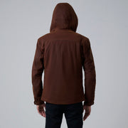 Close-Up Detail of Hooded &amp; Zipper with placket Hardware on Marlo Bruin Canvas Hooded Work Leren Jas voor Heren For Men