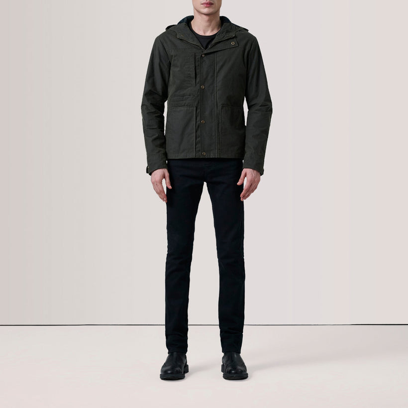 Marlo Olive Canvas Hooded Work Leren Jas voor Heren