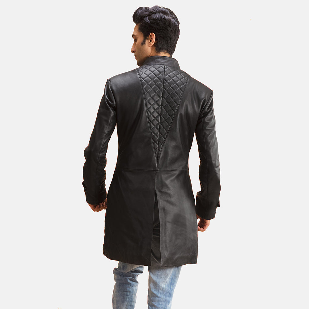 Men's Midlander Gewatteerd Zwart Leren Jas voor Heren - Lateral Side Profile View Showing Sleeve Cut &amp; Athletic Taper Fit
