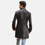 Men's Midlander Gewatteerd Zwart Leren Jas voor Heren - Lateral Side Profile View Showing Sleeve Cut &amp; Athletic Taper Fit