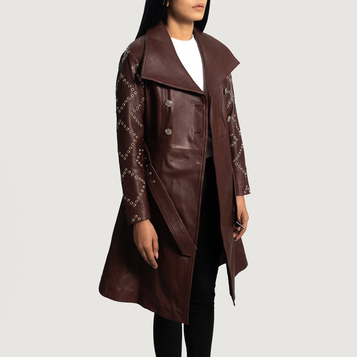 
Missoni Kastanjebruin Leren Trenchcoat voor Dames - Zijaanzicht met ergonomische mouwsnede