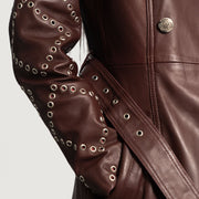 
Detailopname of Notch & Button & Waist belt Hardware on Missoni Kastanjebruin Leren Trenchcoat voor Dames