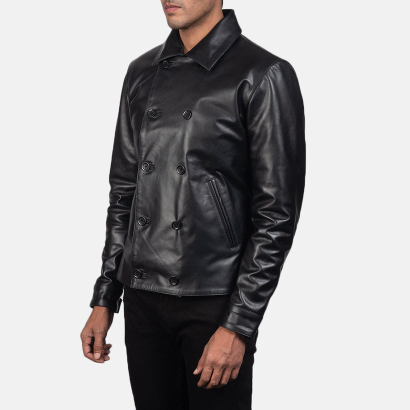 Mod Zwart Leather Peacoat voor Heren