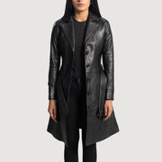 
Moonlight Zwart Leren Trenchcoat voor Dames in Black Sheepskin Leather - Vooraanzicht & getailleerd silhouet | Online kopen