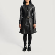 
Moonlight Zwart Leren Trenchcoat voor Dames - Zijaanzicht met ergonomische mouwsnede
