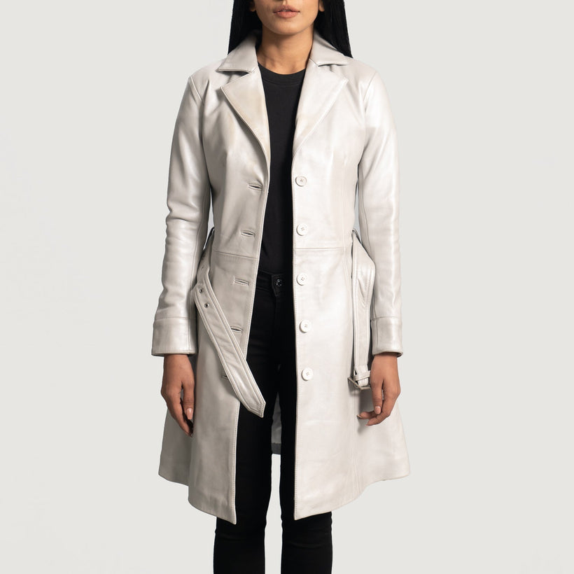 Moonlight Silver Leren Trenchcoat voor Dames