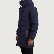 
Blue Full-Grain Leather Hooded Jacket - Achteraanzicht met getailleerde schouders & strakke zoom