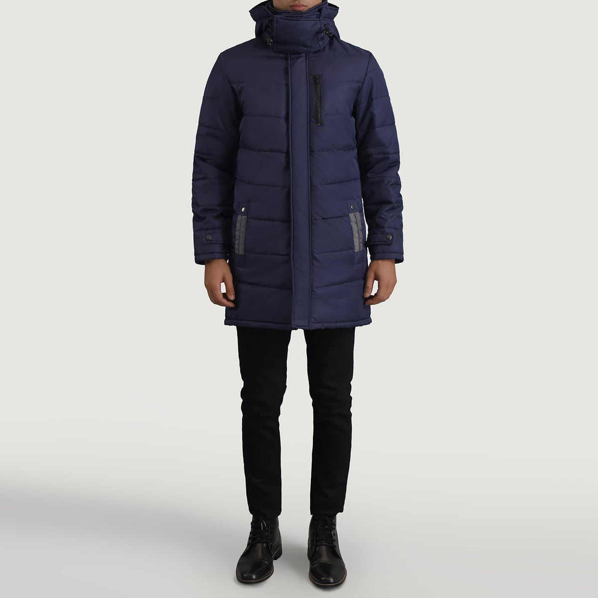 
Moore Blauw Hooded Parka voor Heren - Zijaanzicht met ergonomische mouwsnede