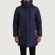 
Detailopname of Classic Collar & Zipper With Snap Button Placket Hardware on Moore Blauw Hooded Parka voor Heren