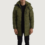 
Moore Groen Hooded Parka voor Heren in Green Full-Grain Leather - Vooraanzicht & getailleerd silhouet | Online kopen