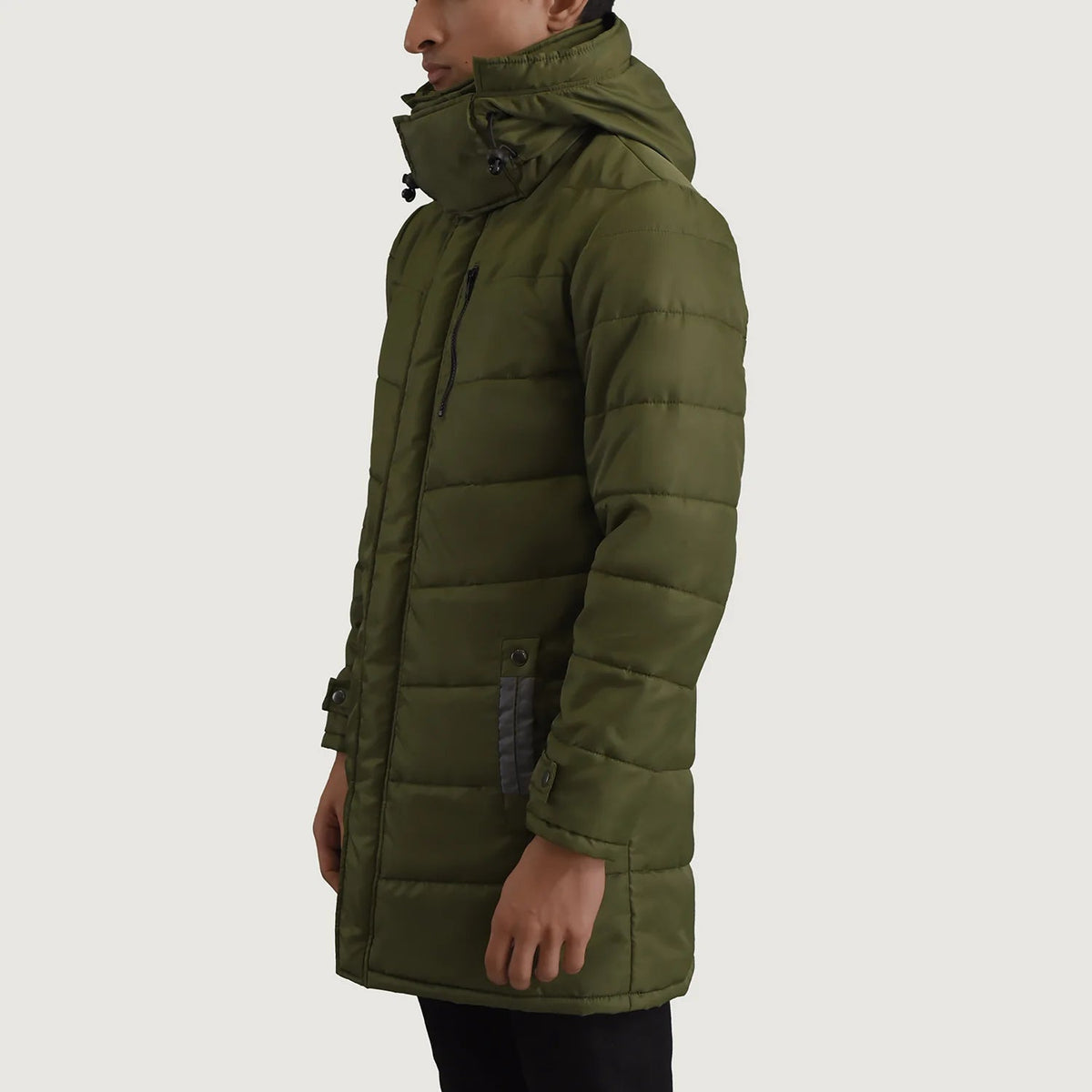 
Green Full-Grain Leather Hooded Jacket - Achteraanzicht met getailleerde schouders & strakke zoom