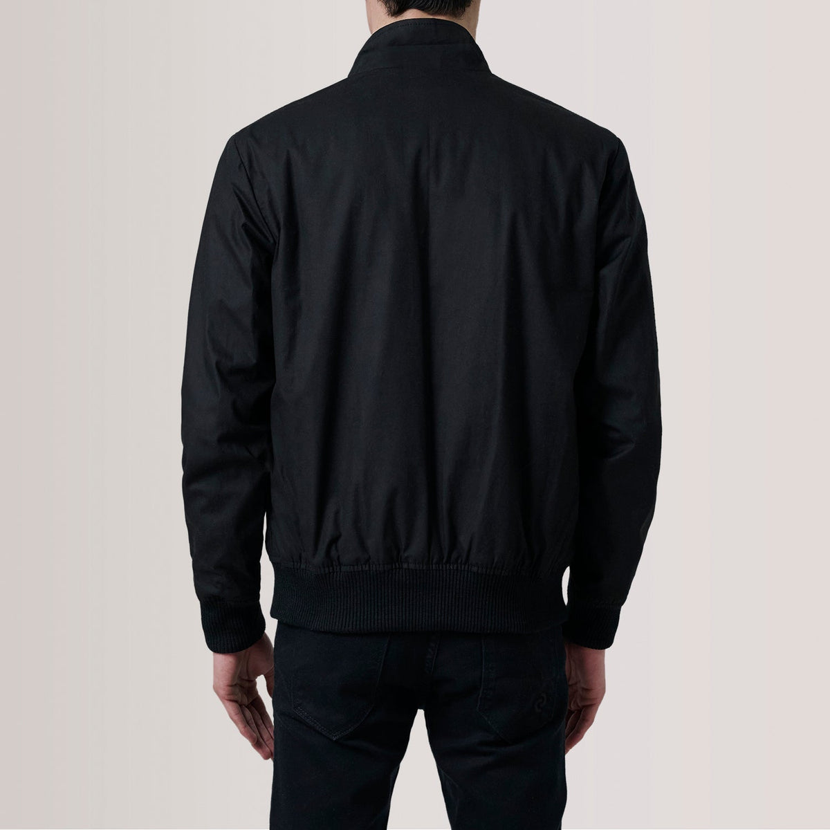Close-Up Detail of Snap Button &amp; Zipper Hardware on Morrison Zwart Canvas Leren Bomberjack voor Heren For Men