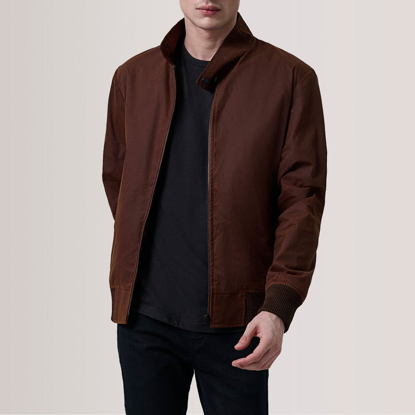 Morrison Bruin Canvas Leren Bomberjack voor Heren