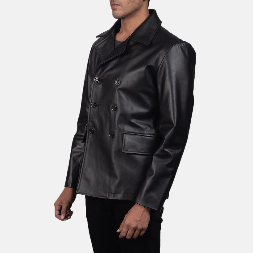 Mr. Bailey Zwart Leather Naval Peacoat voor Heren