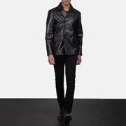 
Mr. Bailey Zwart Leather Naval Peacoat voor Heren - Zijaanzicht met ergonomische mouwsnede