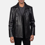 
Detailopname of Notch & Buttons Hardware on Mr. Bailey Zwart Leather Naval Peacoat voor Heren