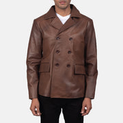 Mr. Bailey Bruin Leather Naval Peacoat voor Heren in Brown Cowhide Leather - Front Profile View &amp; Tailored Silhouette | Buy Online
