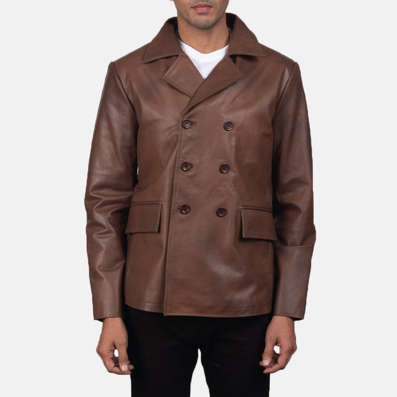 Mr. Bailey Bruin Leather Naval Peacoat voor Heren