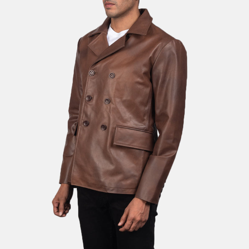 Mr. Bailey Bruin Leather Naval Peacoat voor Heren