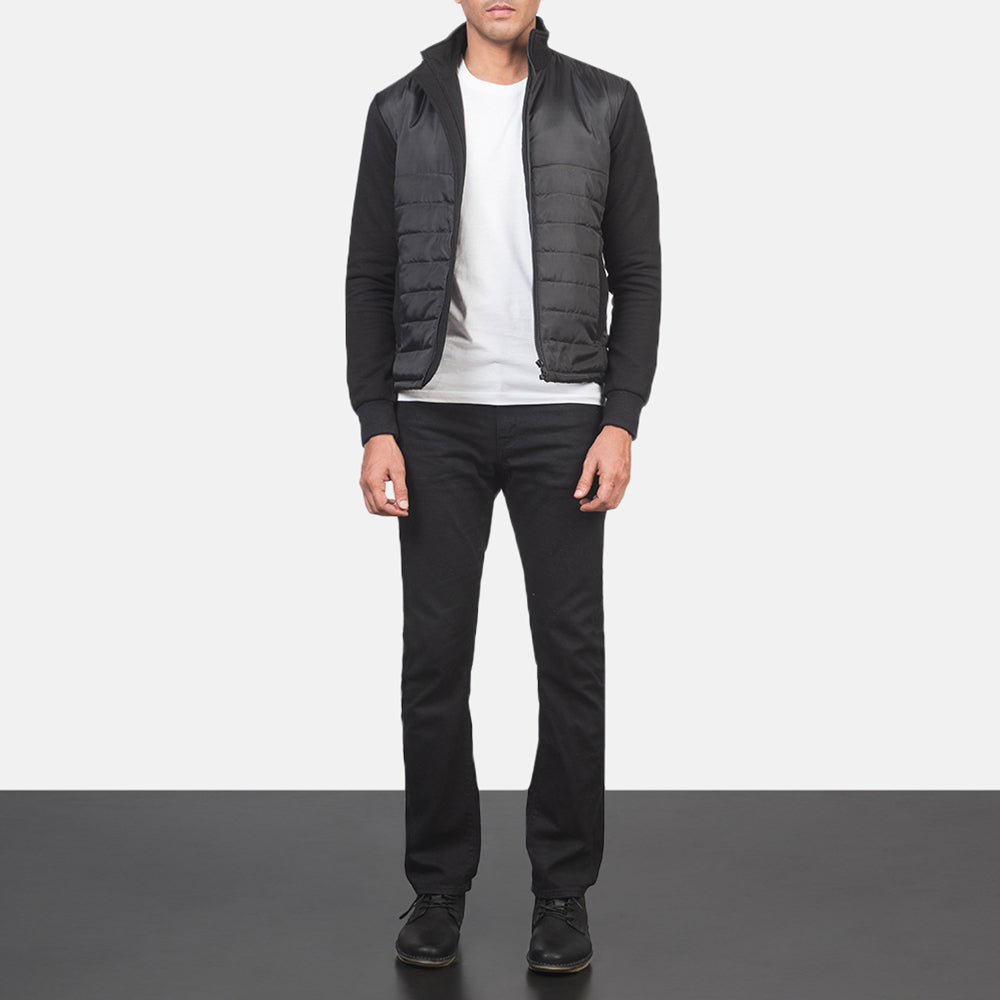 
Nashville Gewatteerd Zwart Windbreaker Leren Jas voor Heren - Zijaanzicht met ergonomische mouwsnede