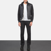 
Nashville Gewatteerd Zwart Windbreaker Leren Jas voor Heren - Zijaanzicht met ergonomische mouwsnede