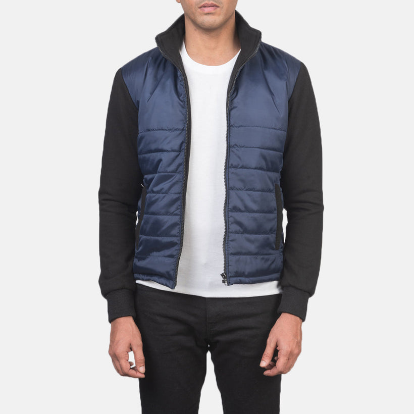 Nashville Gewatteerd Blauw Windbreaker Leren Jas voor Heren