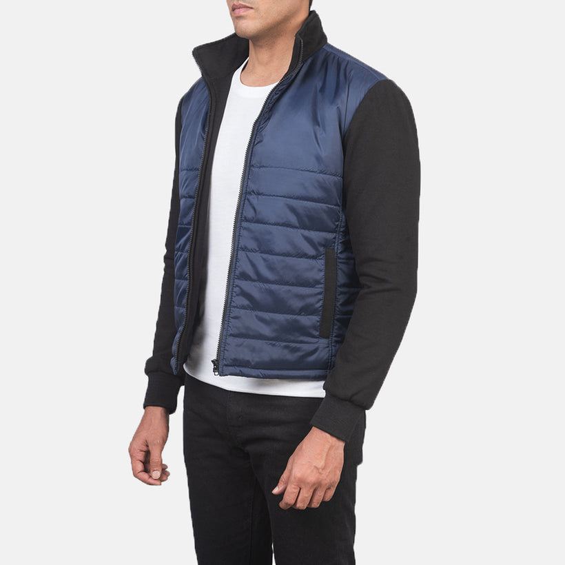 Nashville Gewatteerd Blauw Windbreaker Leren Jas voor Heren