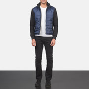 
Nashville Gewatteerd Blauw Windbreaker Leren Jas voor Heren - Zijaanzicht met ergonomische mouwsnede