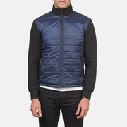 
Detailopname of High Neck & Zipper with wind flap Hardware on Nashville Gewatteerd Blauw Windbreaker Leren Jas voor Heren