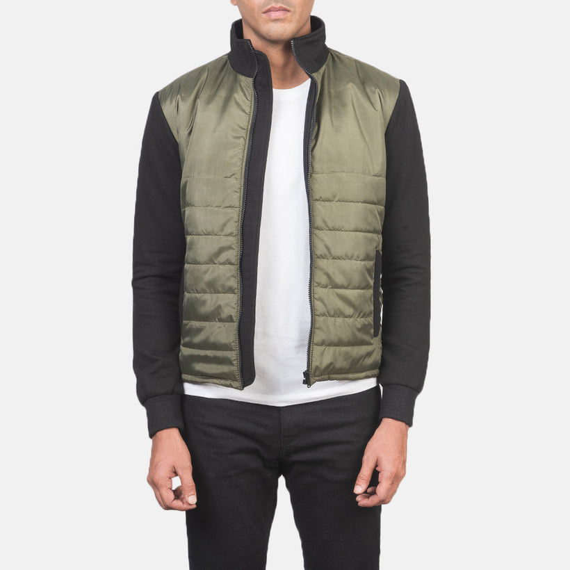 Nashville Gewatteerd Groen Windbreaker Leren Jas voor Heren