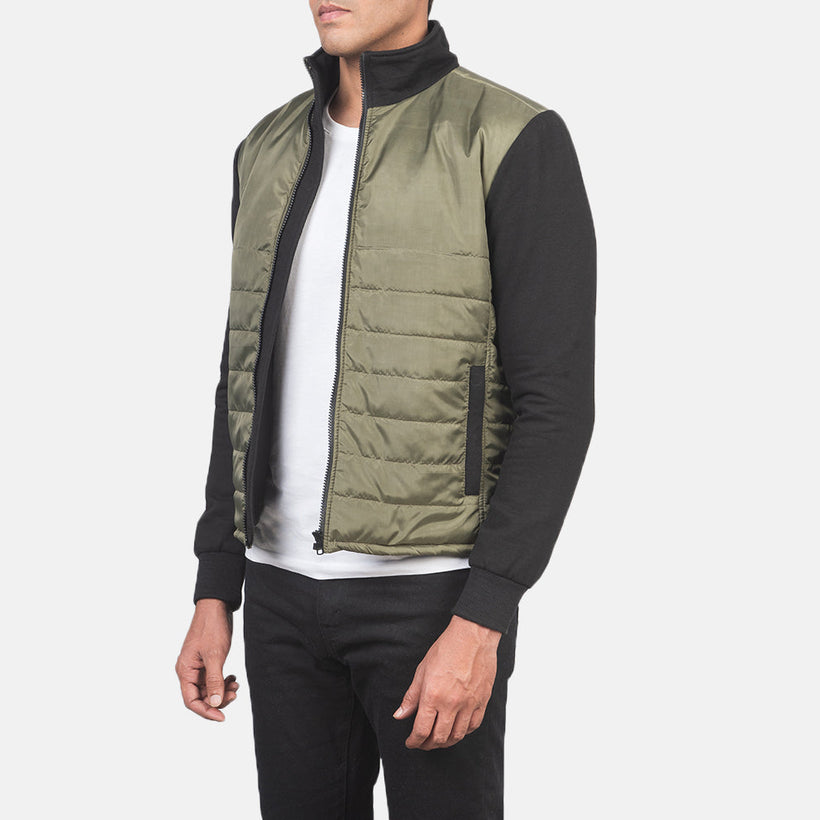 Nashville Gewatteerd Groen Windbreaker Leren Jas voor Heren