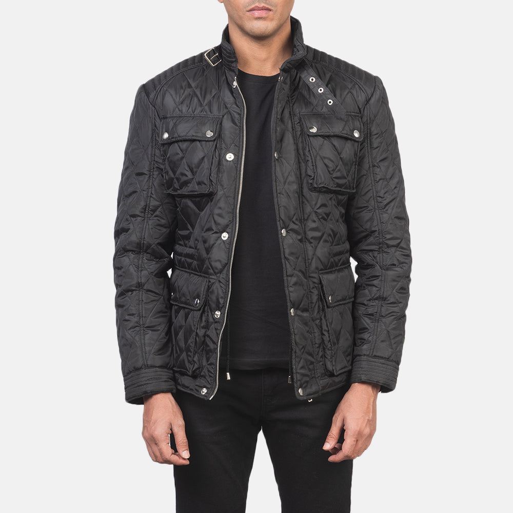 Nelson Quilted Black Windbreaker Jacket in Black Polyester - Vooraanzicht & getailleerd silhouet | Online kopen