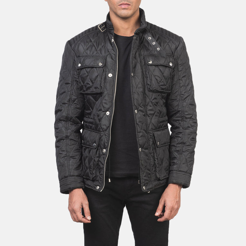 Nelson Gewatteerd Zwart Windbreaker Leren Jas voor Heren