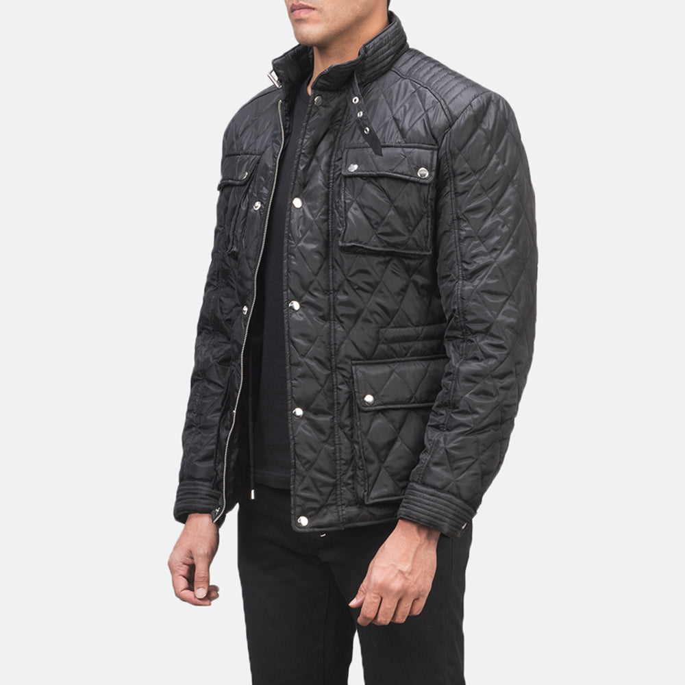 Black Polyester Winter Jacket - Achteraanzicht met getailleerde schouders & strakke zoom