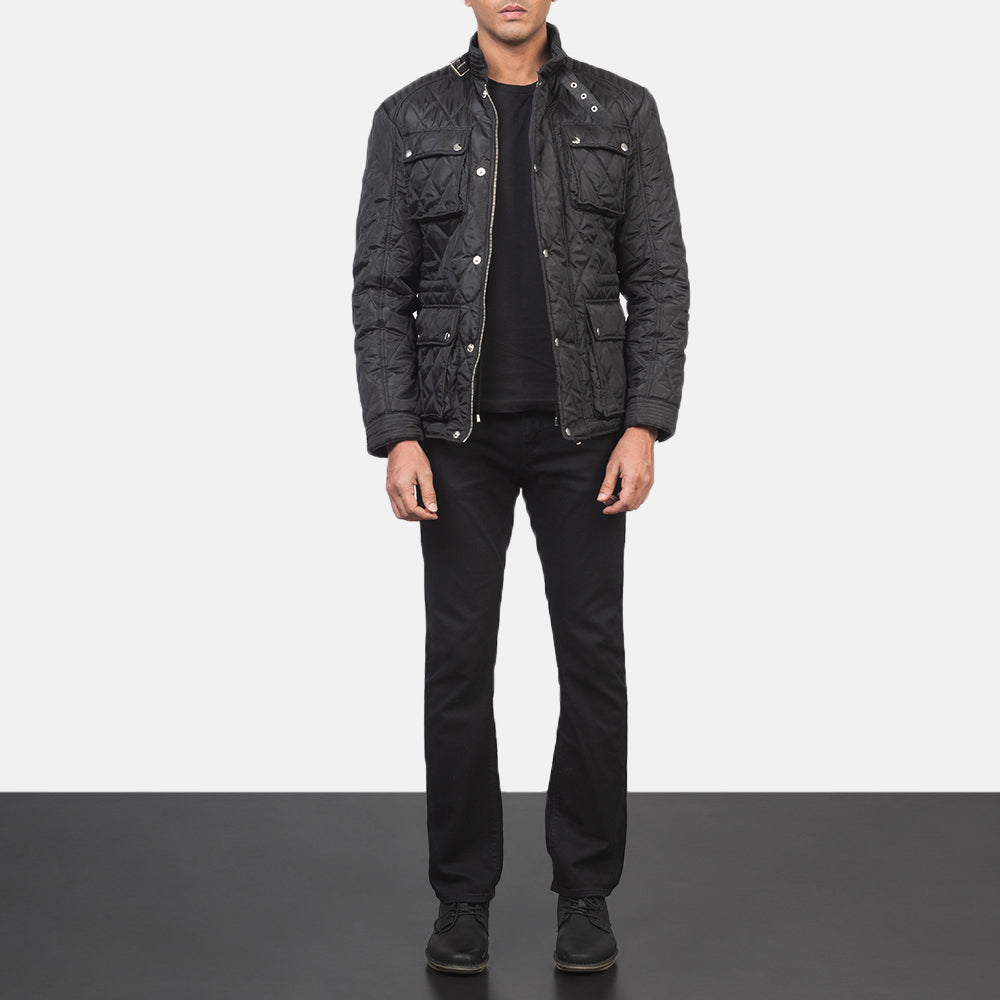 Nelson Quilted Black Windbreaker Jacket - Zijaanzicht met ergonomische mouwsnede
