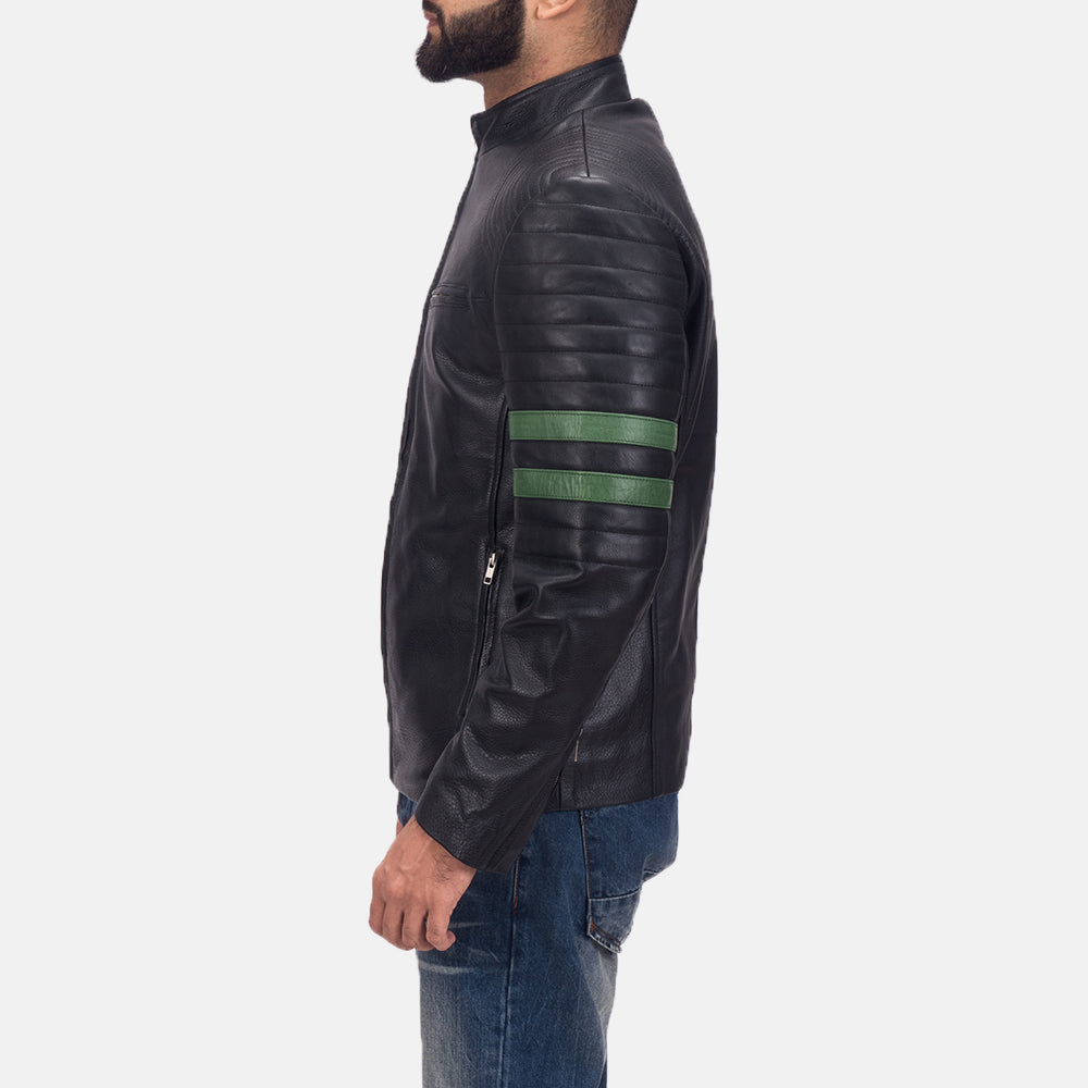 Night Trooper Leren Jas voor Heren - Lateral Side Profile View Showing Sleeve Cut &amp; Athletic Taper Fit