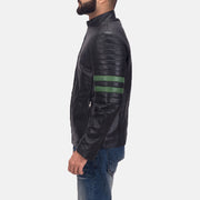 Night Trooper Leren Jas voor Heren - Lateral Side Profile View Showing Sleeve Cut &amp; Athletic Taper Fit