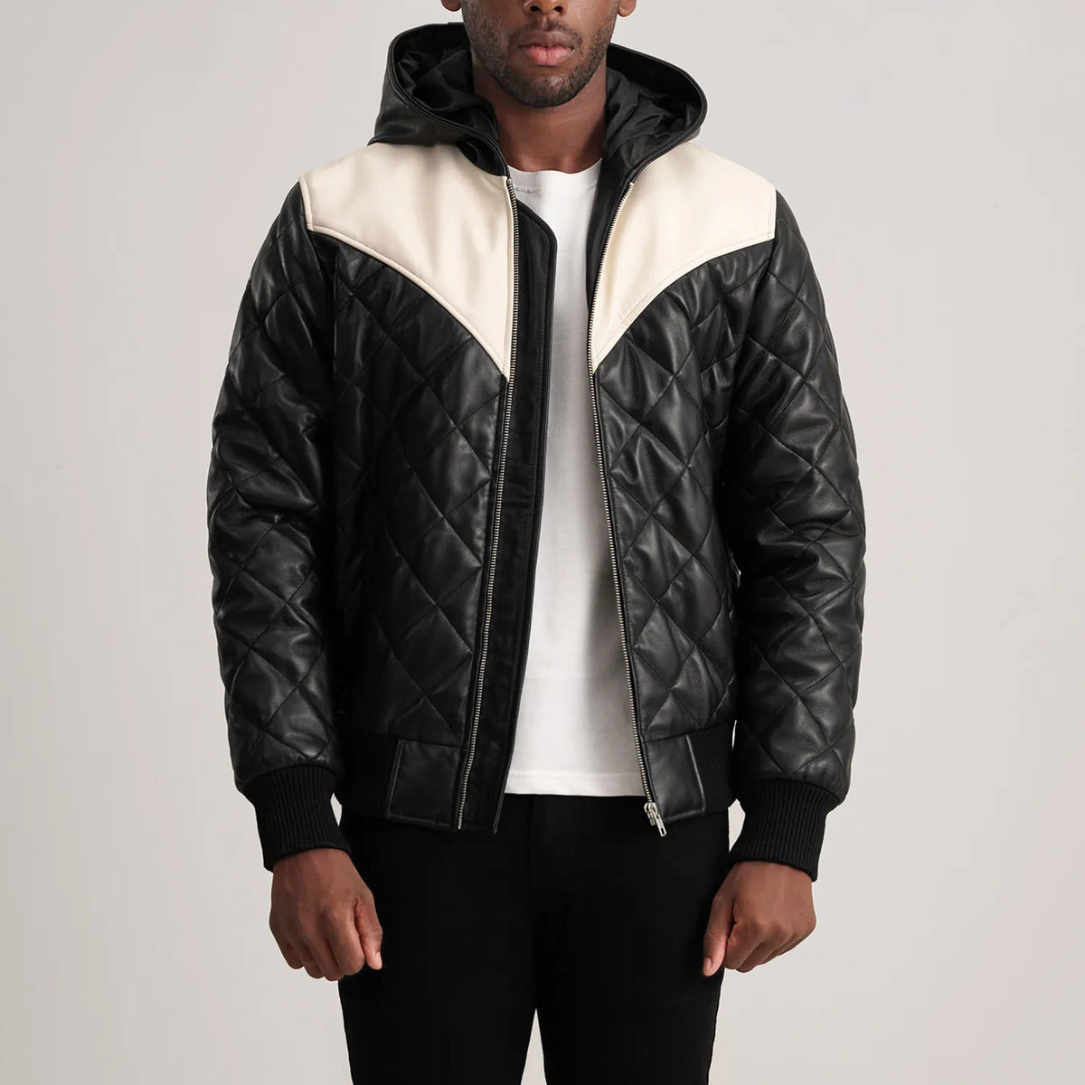 
Norman Tan Hooded Bomber Leather Puffer Jacket in Tan Brown Sheepskin Leather - Vooraanzicht & getailleerd silhouet | Online kopen
